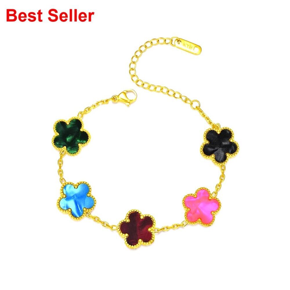 18K Gold-Plated Adjustable Four Leaf Clover Bracelet Set for Women